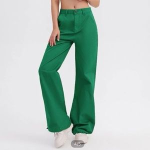 Green wide leg jeans